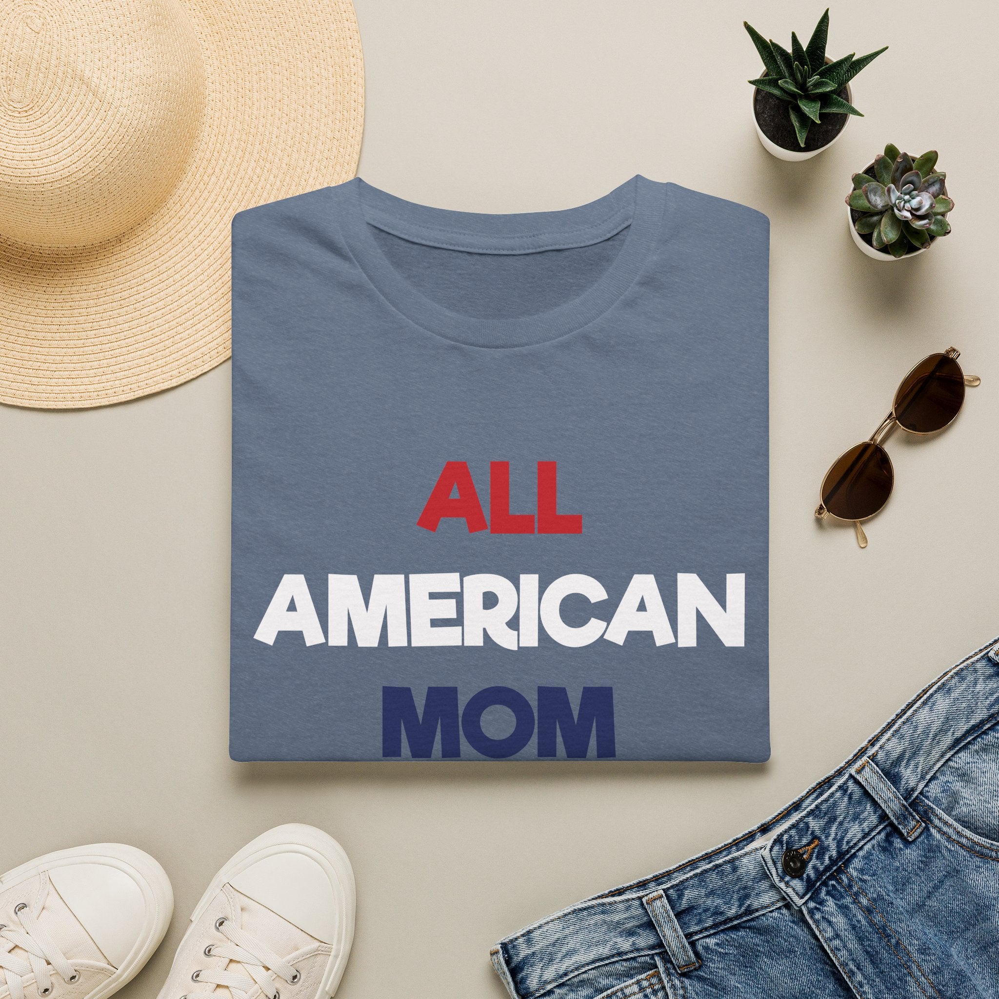 All American Mom, Stars and Stripes Logo - Unisex Softstyle T-Shirt