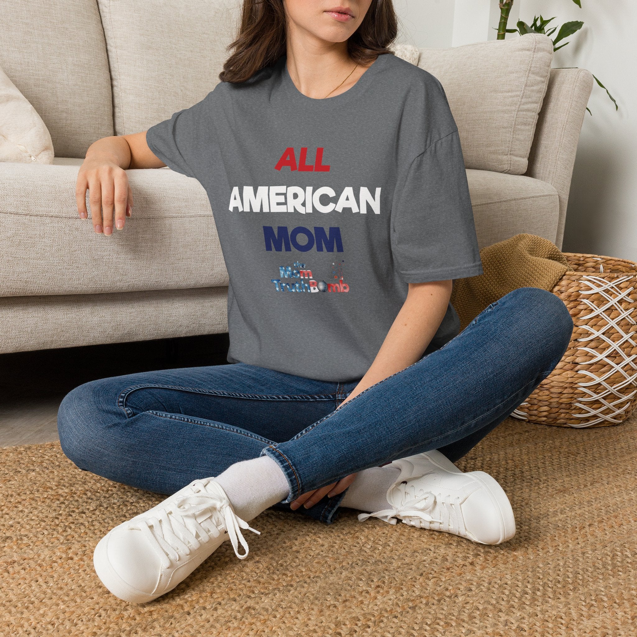 All American Mom, Stars and Stripes Logo - Unisex Softstyle T-Shirt