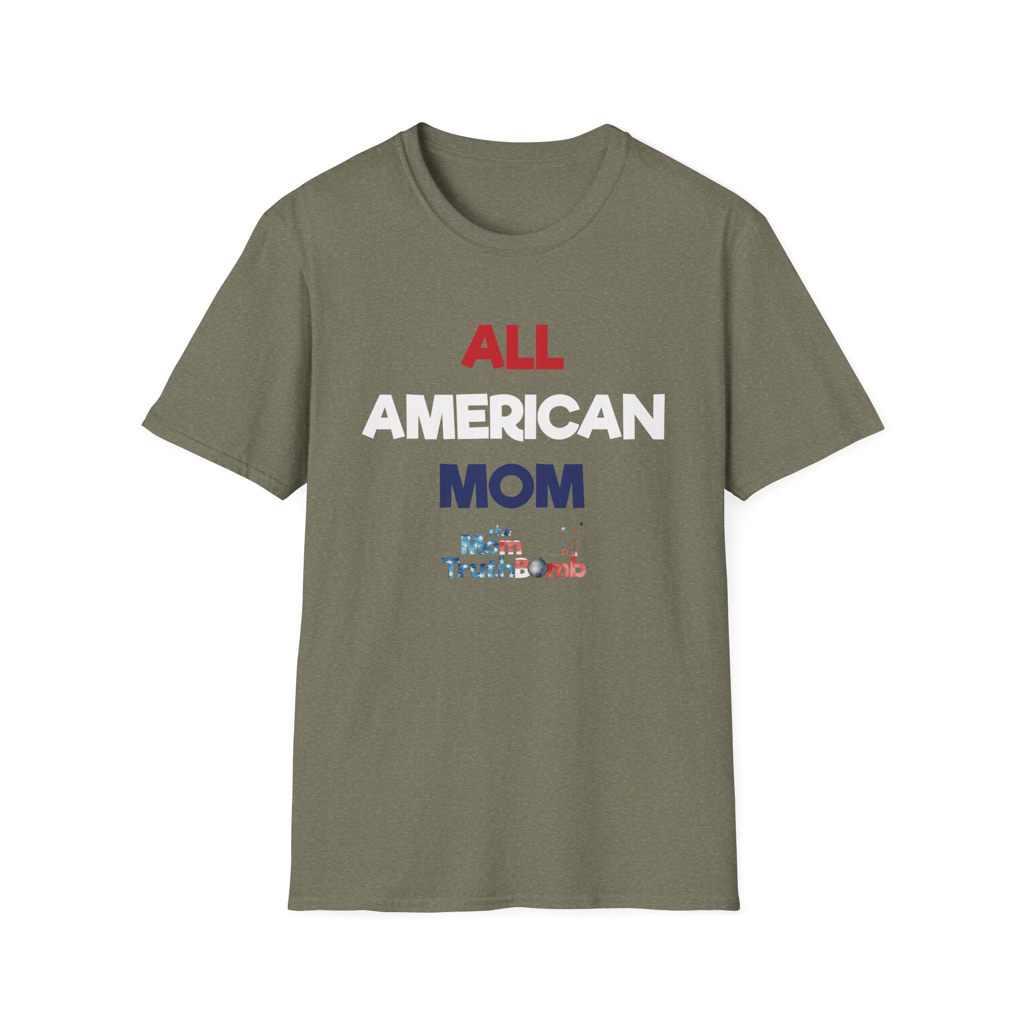 All American Mom, Stars and Stripes Logo - Unisex Softstyle T-Shirt