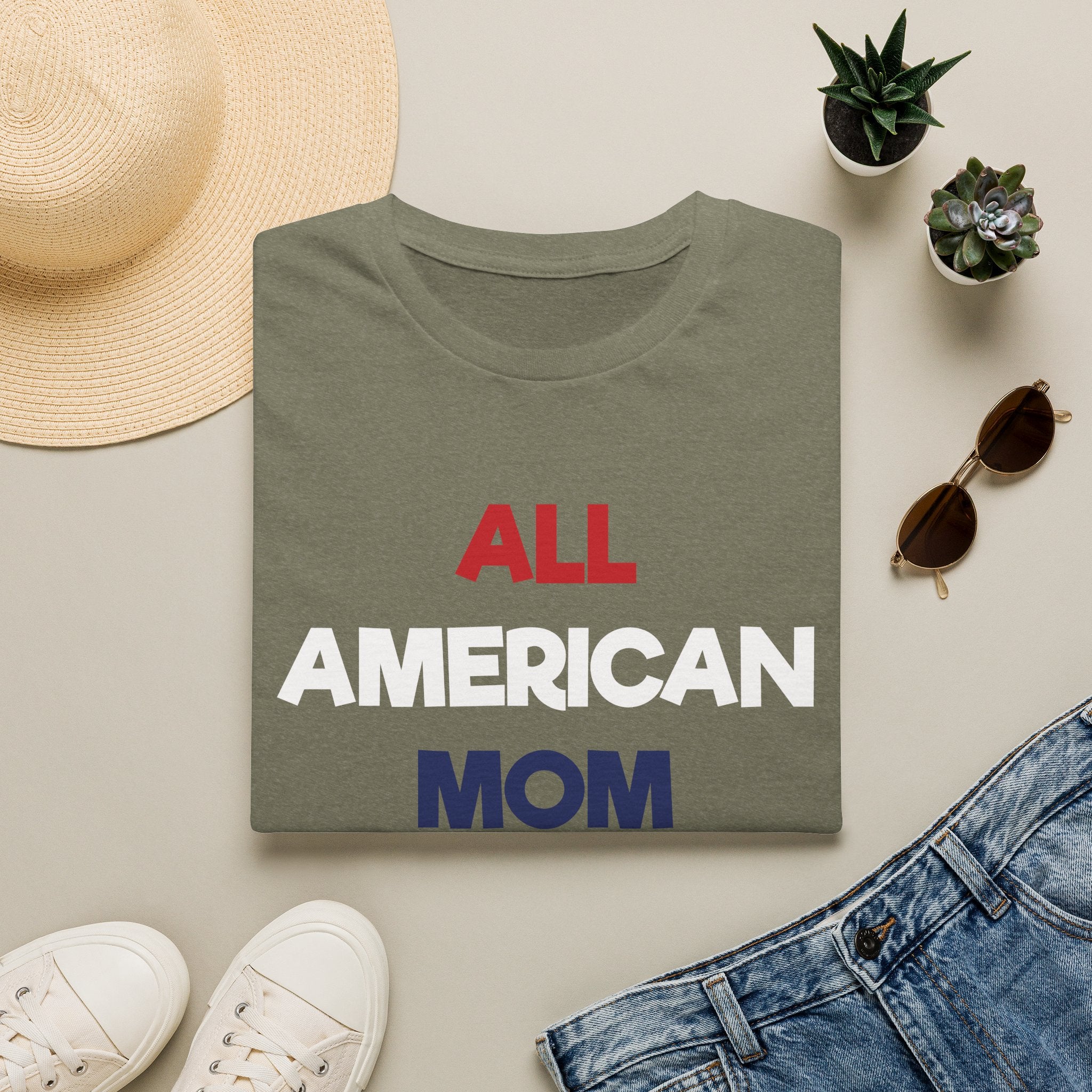 All American Mom, Stars and Stripes Logo - Unisex Softstyle T-Shirt