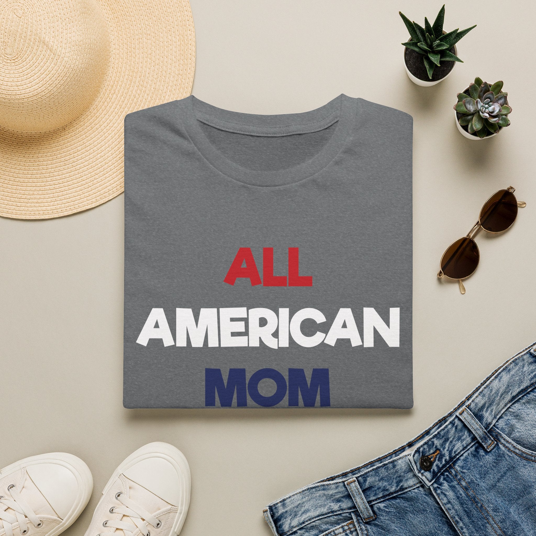 All American Mom, Stars and Stripes Logo - Unisex Softstyle T-Shirt