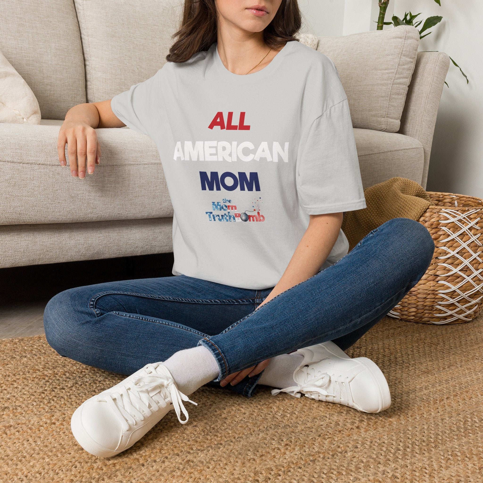 All American Mom, Stars and Stripes Logo - Unisex Softstyle T-Shirt