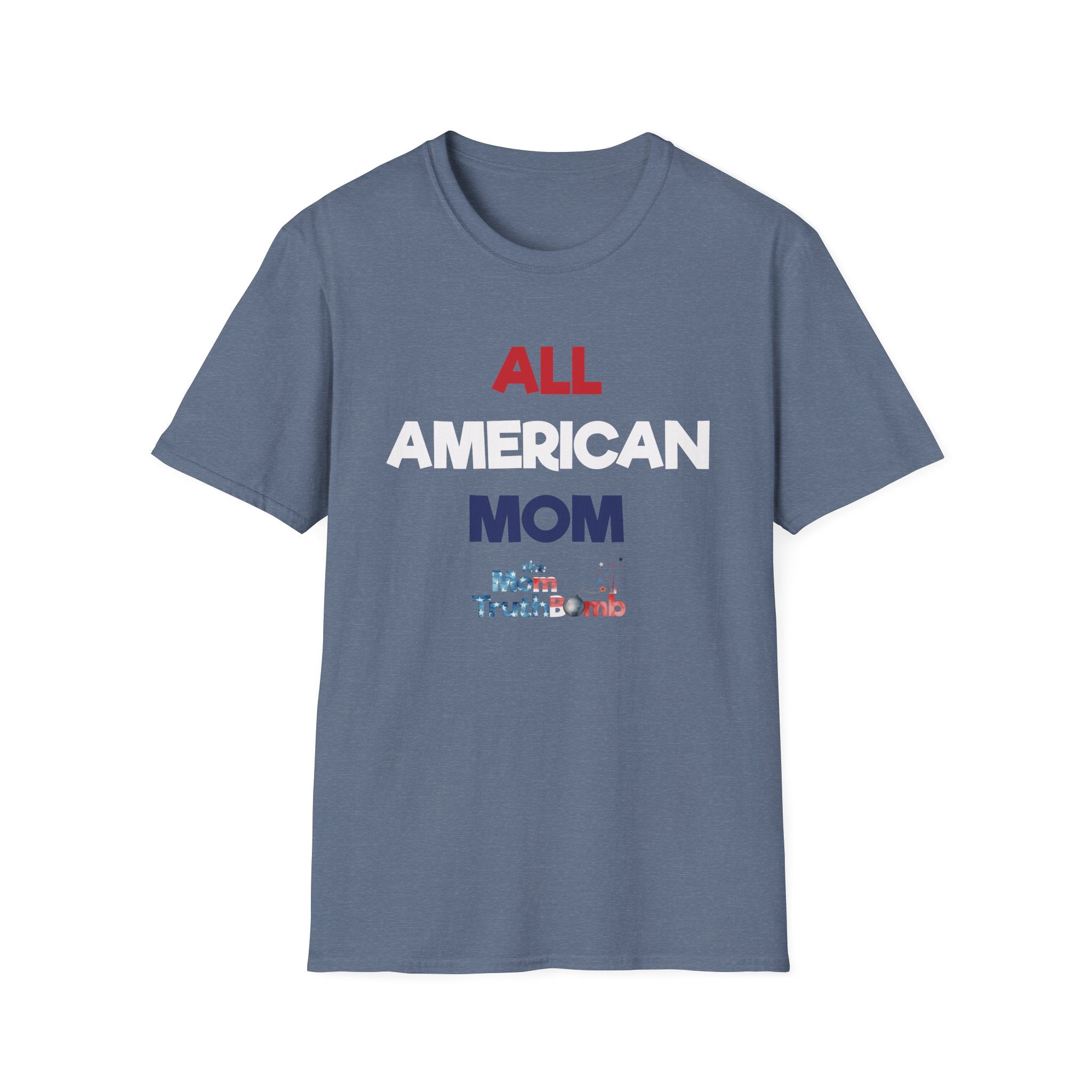 All American Mom, Stars and Stripes Logo - Unisex Softstyle T-Shirt